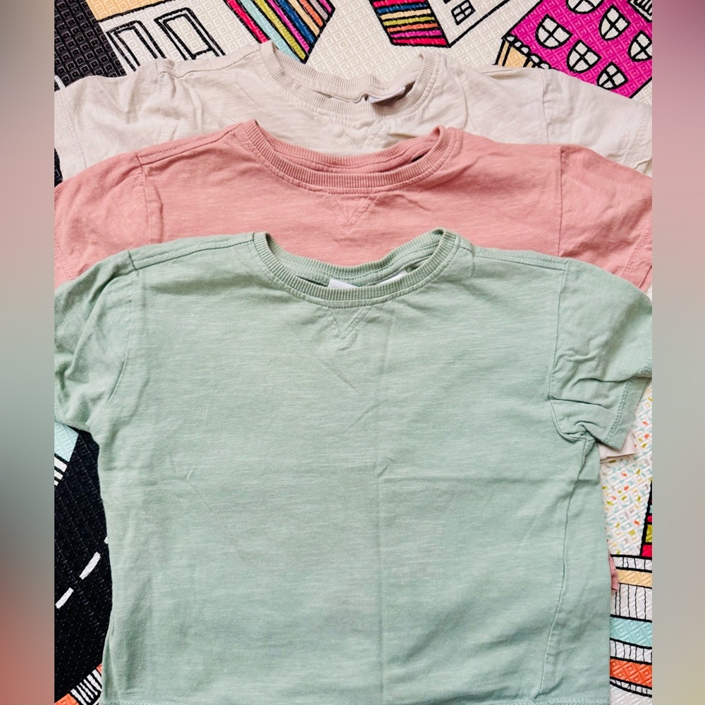 Zara Kids Short Sleeve Tees - 3 Pack: Pink, Green, Cream